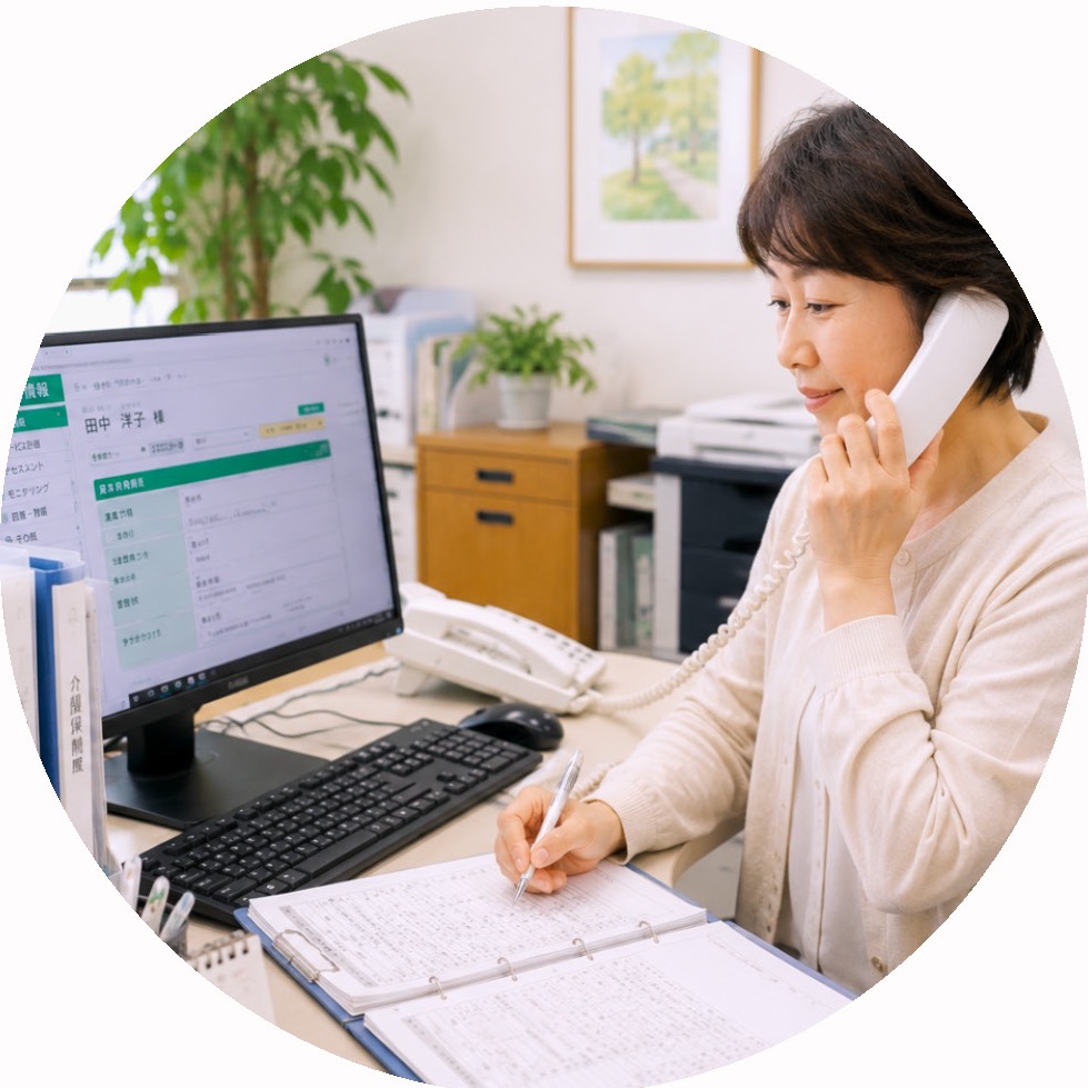 ご利用者さまの相談に応じるスタッフ
